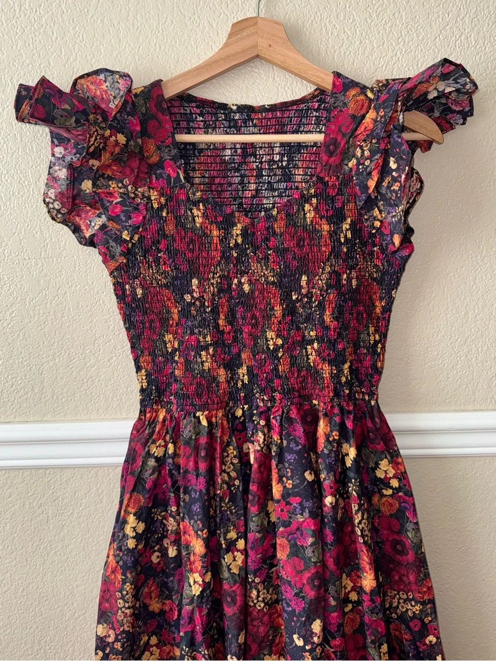 Ivy City Co. 100% Cotton Hattie Dress in Night Garden Floral Smocked Midi Small - Picture 3 of 9